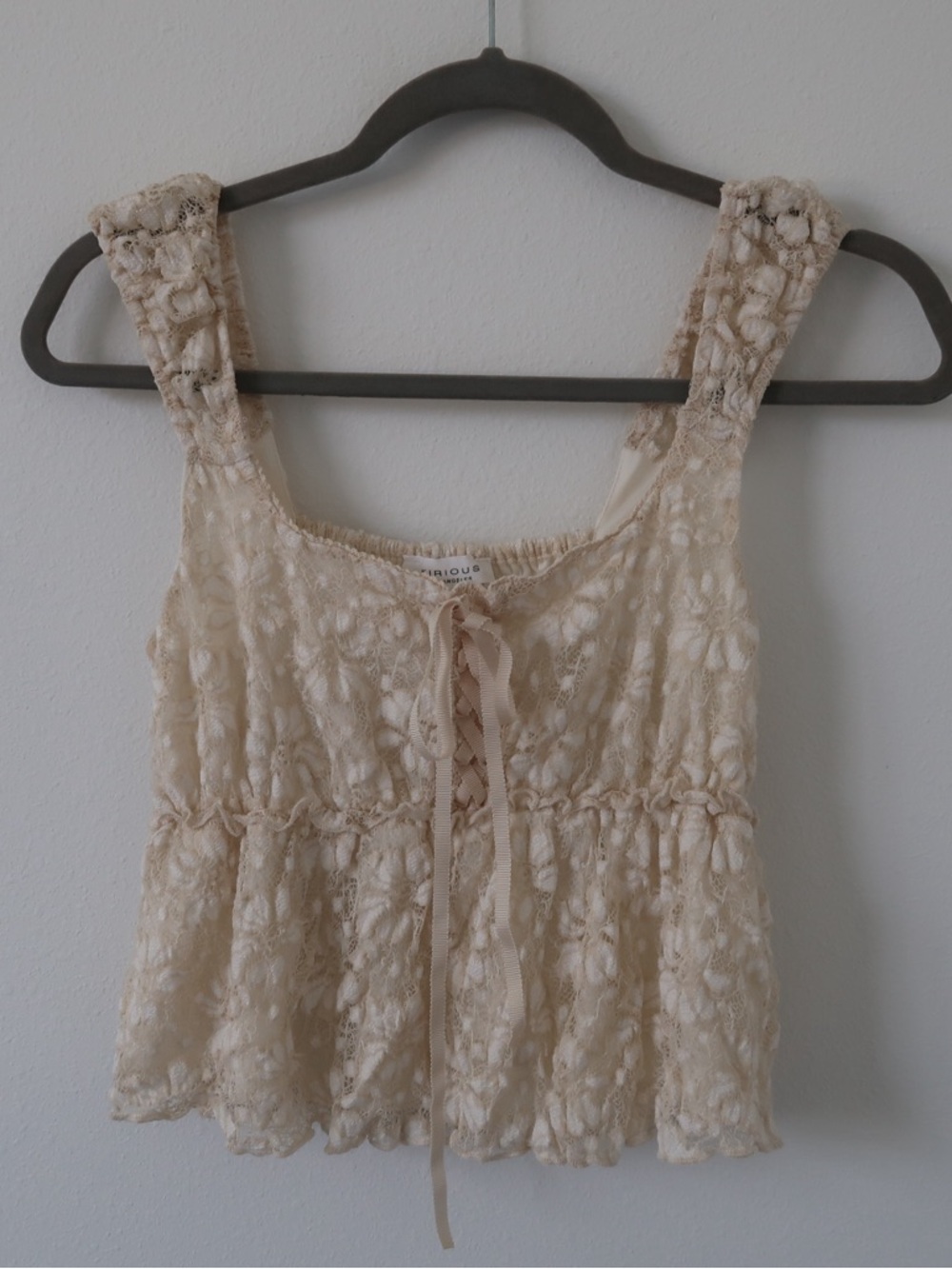 Delicate Lace Peplum Tank Top - Beige -